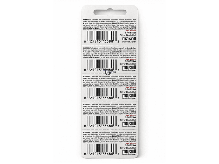 Pack 5 Pilas SR621SW (364) 1.55v Maxell Tipo Botón Holograma	 2