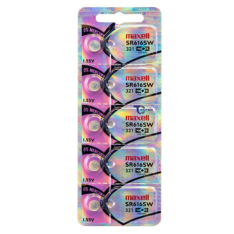 Pack 5 Pilas SR616SW (321) 1.55v Maxell Tipo Botón Holograma