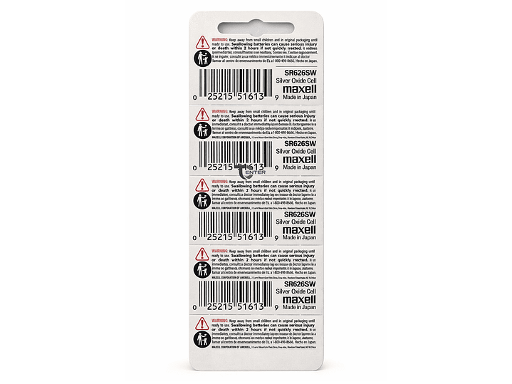 Pack 10 Pilas SR626SW (377) 1.55v Maxell Tipo Botón Holograma 2