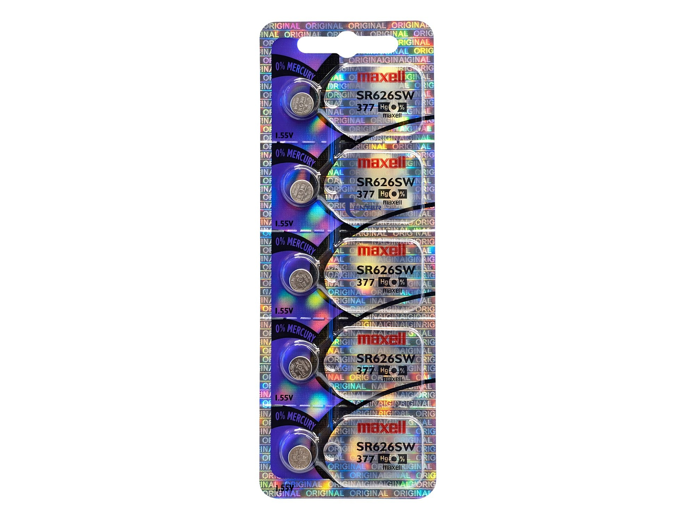 Pack 5 Pilas SR626SW (377) 1.55v Maxell Tipo Botón Holograma 1
