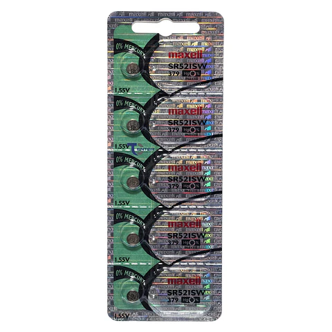 Pack 5 Pilas SR521SW (379) 1.55v Maxell Tipo Botón Holograma