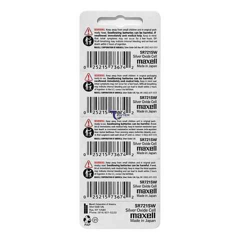 Pack 5 Pilas SR721SW (362) 1.55v Maxell Tipo Botón Holograma