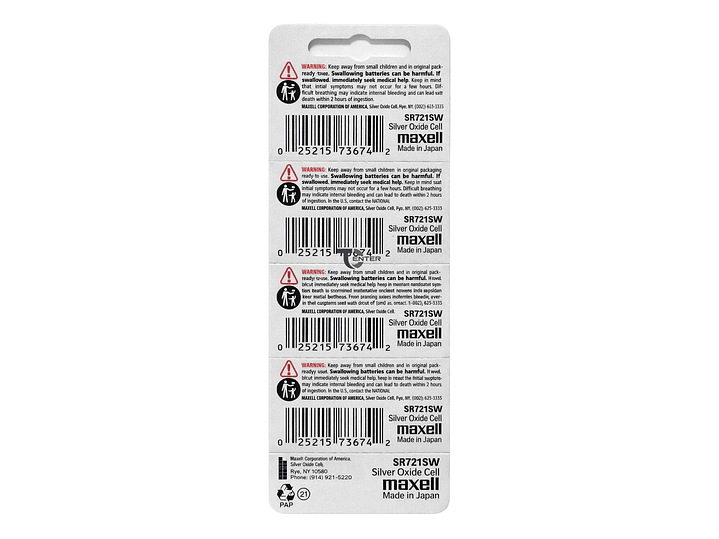 Pack 5 Pilas SR721SW (362) 1.55v Maxell Tipo Botón Holograma 2