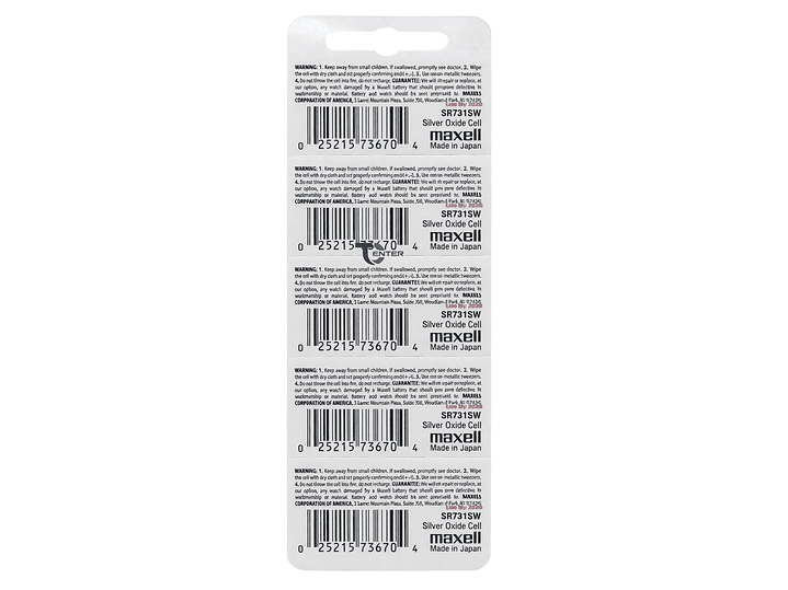 Pack 5 Pilas SR731SW (329) 1.55v Maxell Tipo Botón Holograma 2