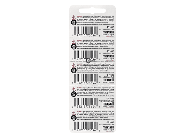 Pack 5 Pilas CR1616 3v Maxell Tipo Botón Holograma 2