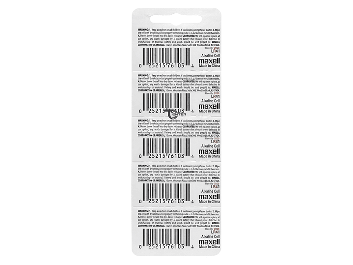 Pack 5 Pilas LR41 (AG3) 1.5v Maxell Tipo Botón Holograma 2
