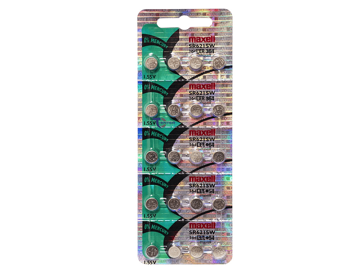 Pack 20 Pilas SR621SW (364) 1.55v Maxell Tipo Botón Holograma	 1