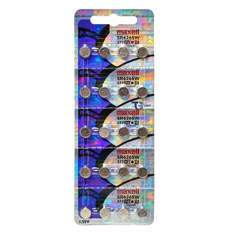 Pack 20 Pilas SR626SW (377) 1.55v Maxell Tipo Botón Holograma 1