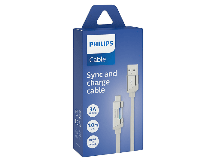 Cable USB-A a Tipo-C Philips DLC5021AW 1 mt Blanco 2