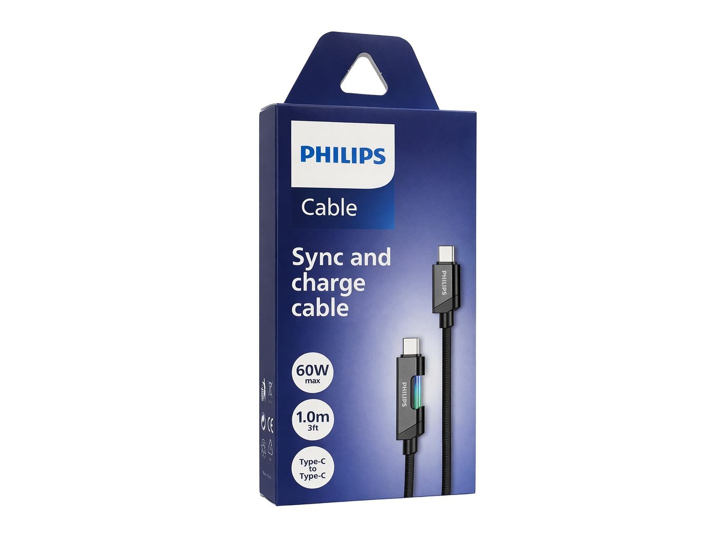 Cable USB-C a USB-C 60w Philips DLC5021CB 1 mt Negro 3