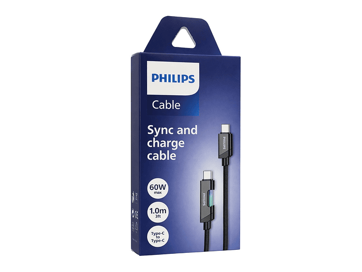 Cable USB-C a USB-C 60w Philips DLC5021CB 1 mt Negro 3