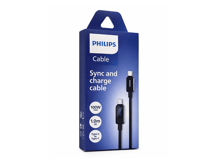 Cable USB-C a USB-C 100w Philips DLC5011CB 1 mt Negro  3