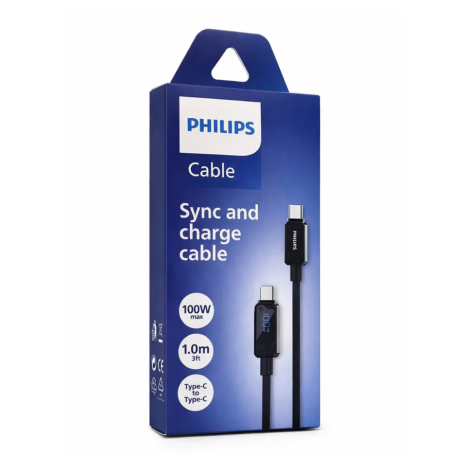 Cable USB-C a USB-C 100w Philips DLC5011CB 1 mt Negro  3