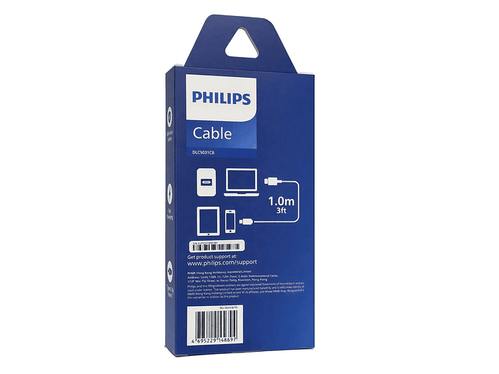 Cable USB-C a USB-C Philips 60w DLC5031CB 1 mt Negro 4