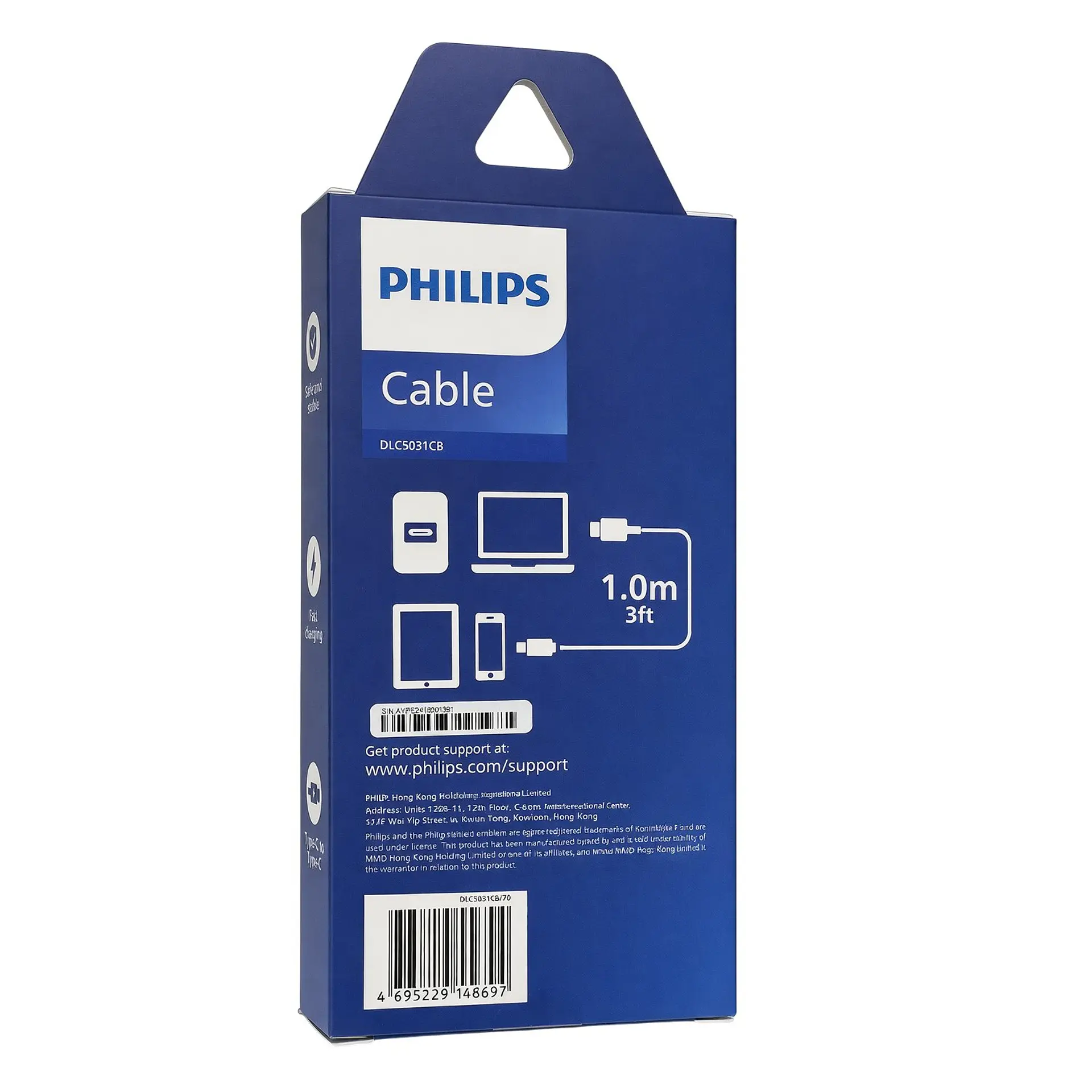 Cable USB-C a USB-C Philips 60w DLC5031CB 1 mt Negro 4
