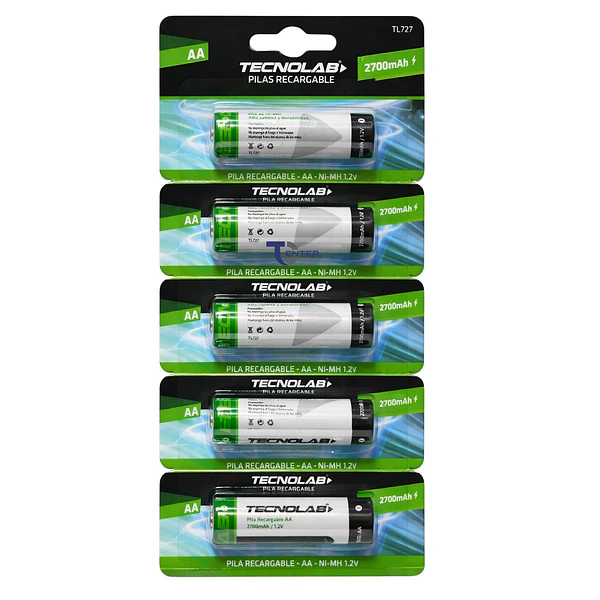 Pack 5 Pilas Recargables AA Tecnolab 2700mAh TL727
