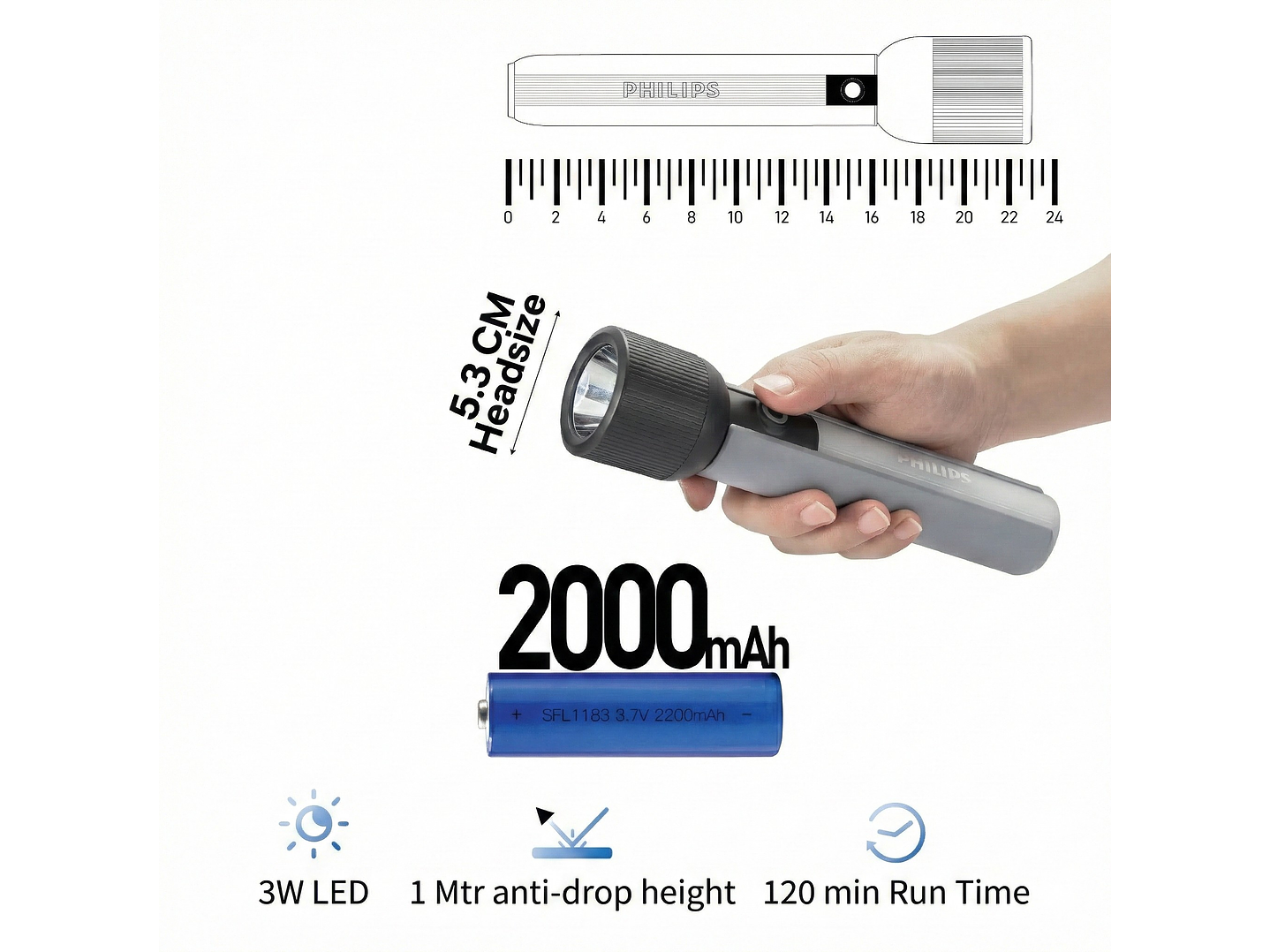 Linterna LED Recargable 400lm 3W SFL1183R/56/ Philips 5