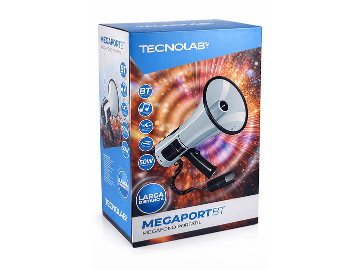 Megáfono Portátil Tecnolab TL852 Recargable BT 50w 400m 4
