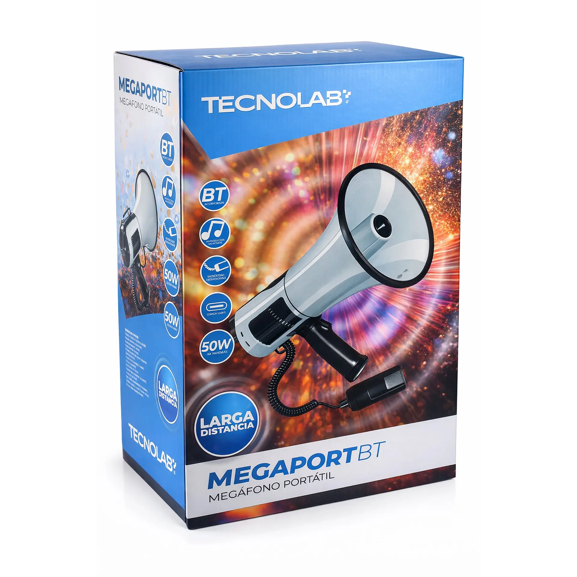 Megáfono Portátil Tecnolab TL852 Recargable BT 50w 400m 4