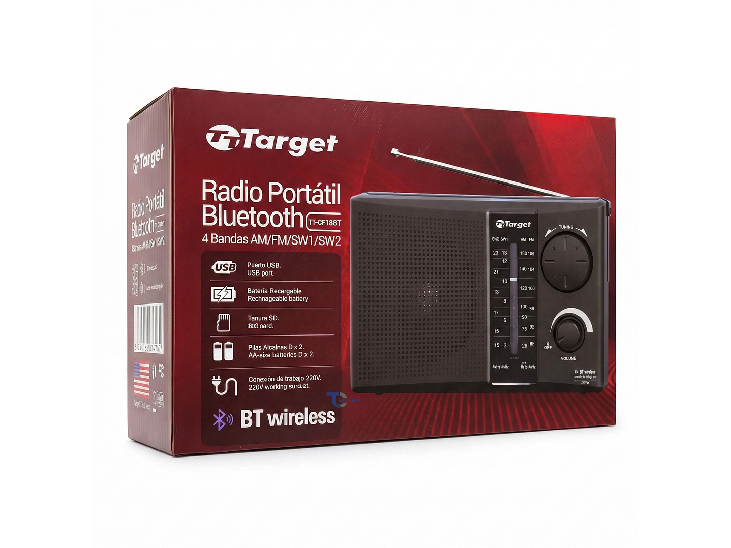 Radio Portátil BT Target TT-CF18BT 4 Bandas USB SD Recargable 3