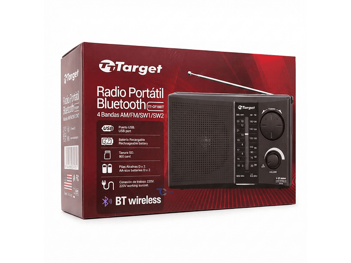Radio Portátil BT Target TT-CF18BT 4 Bandas USB SD Recargable 3