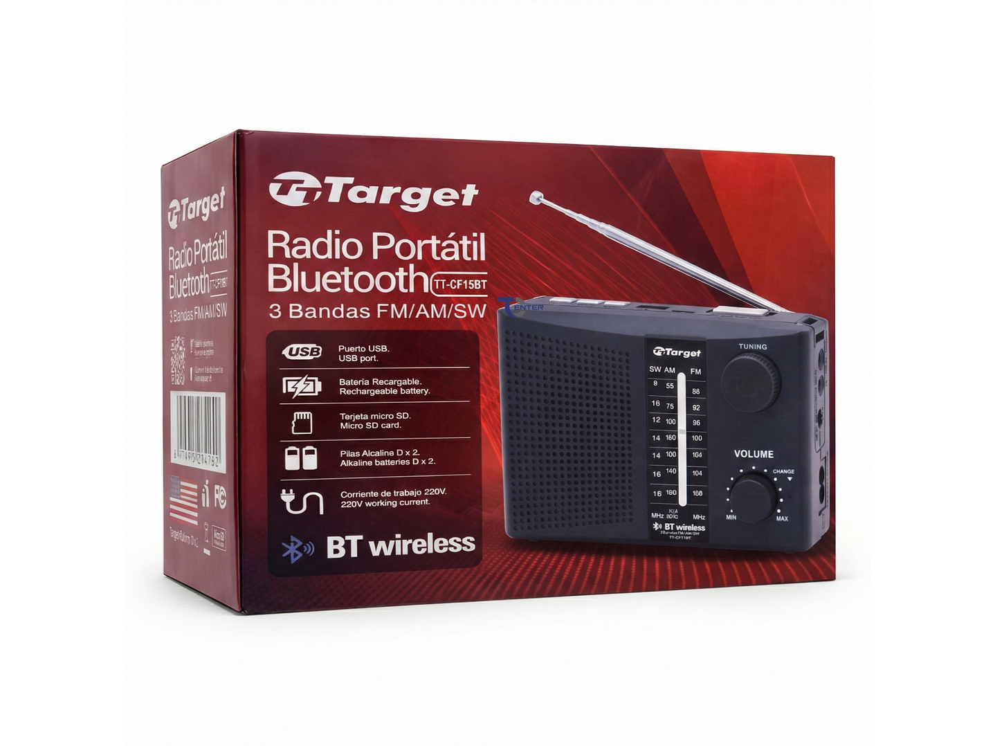 Radio Portátil BT Target TT-CF15BT 3 Bandas USB SD Recargable 5