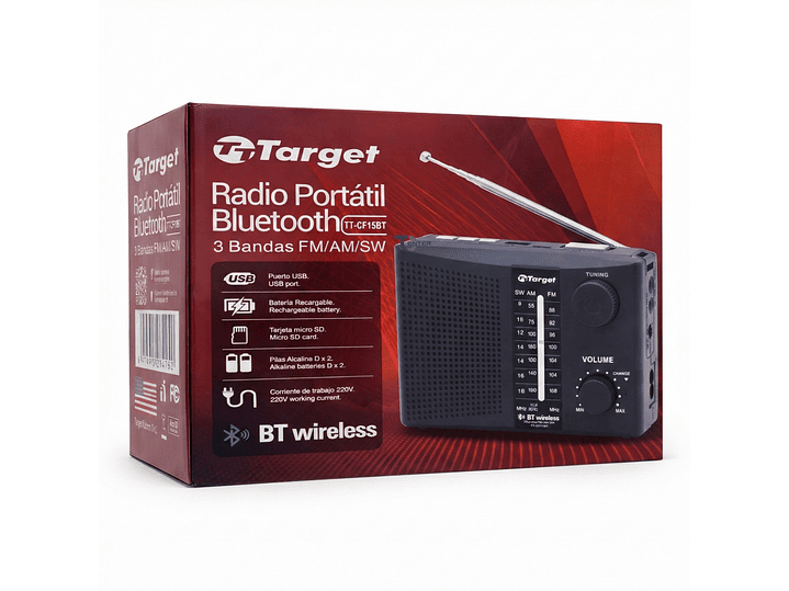 Radio Portátil BT Target TT-CF15BT 3 Bandas USB SD Recargable 5