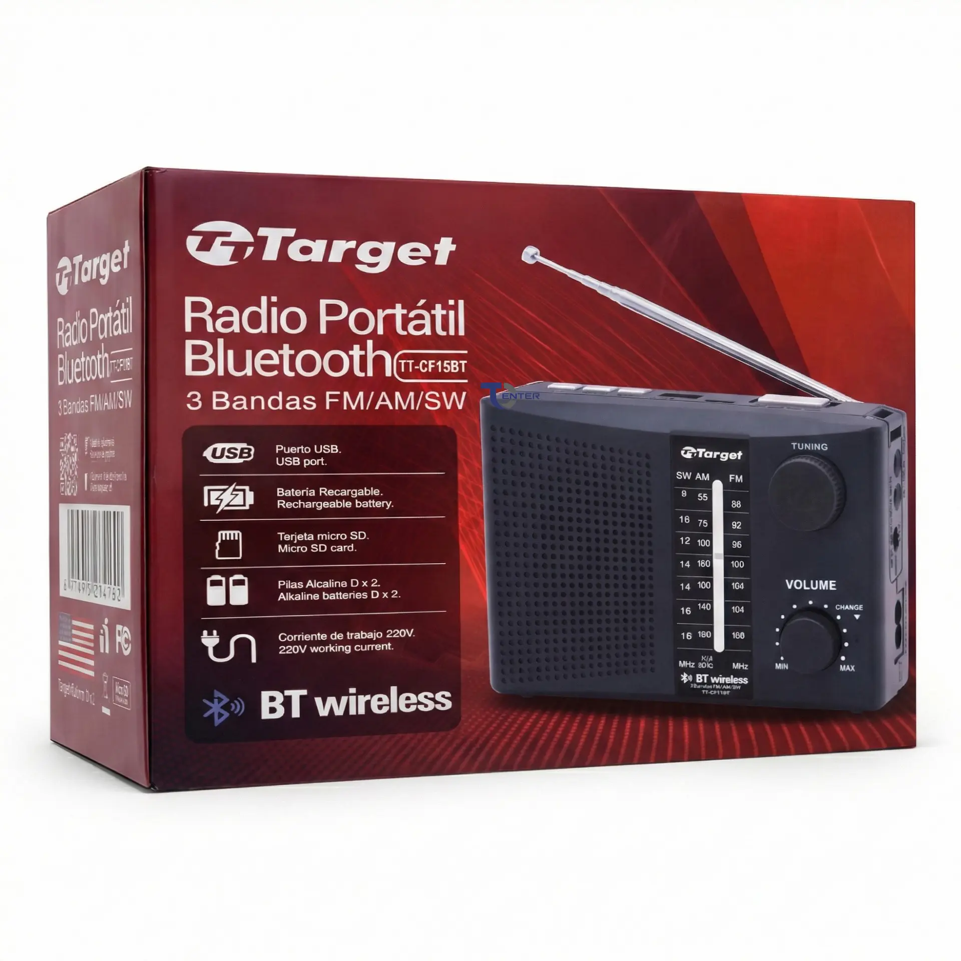 Radio Portátil BT Target TT-CF15BT 3 Bandas USB SD Recargable 5