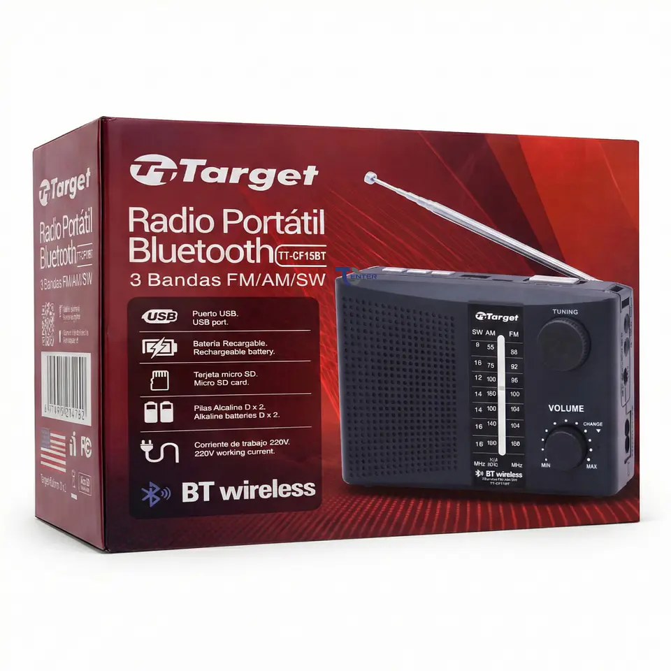 Radio Portátil BT Target TT-CF15BT 3 Bandas USB SD Recargable 5