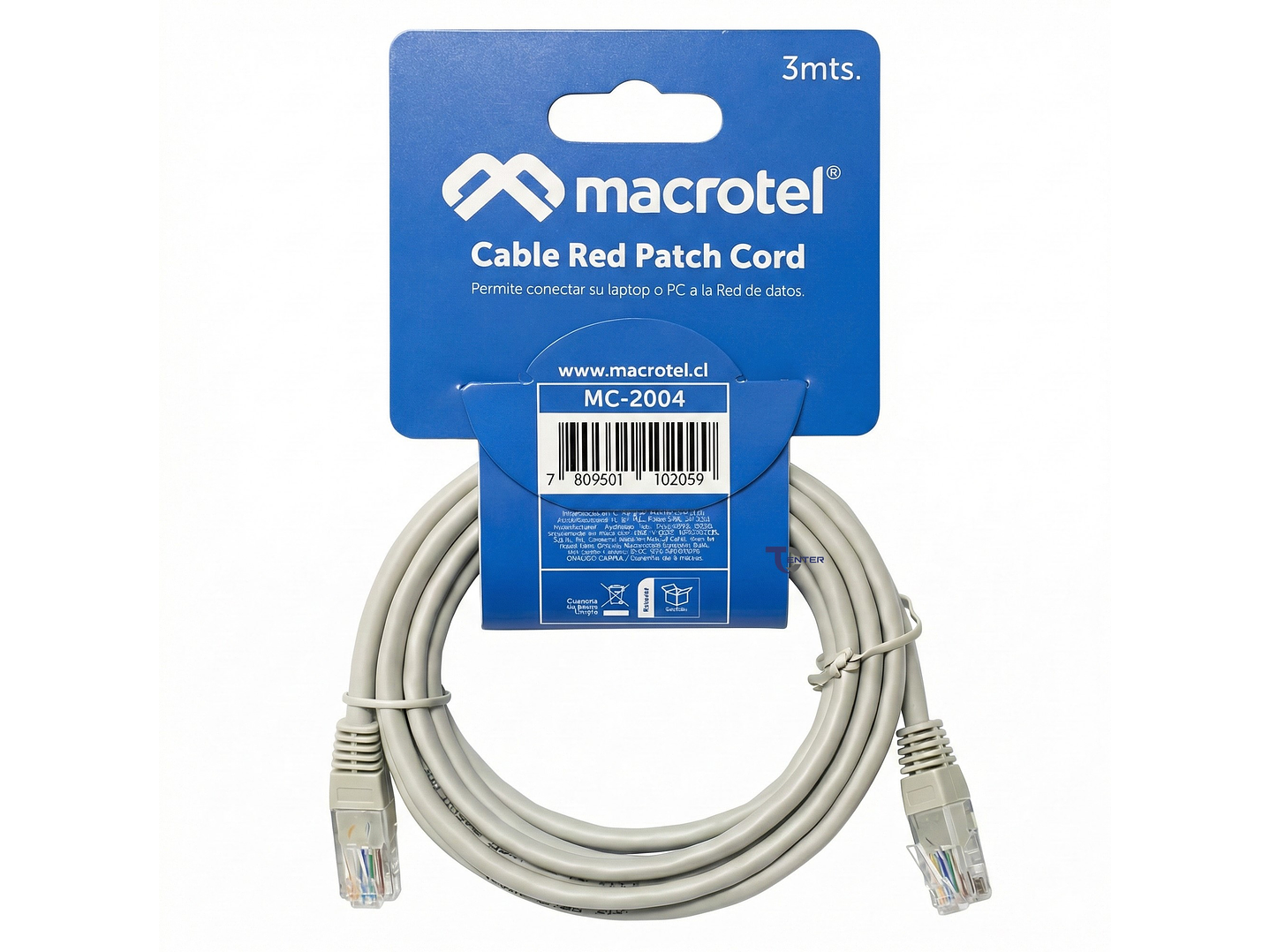 Cable de Red Macrotel 3 mt Patch Cord UTP Cat 5E MC-2004 3