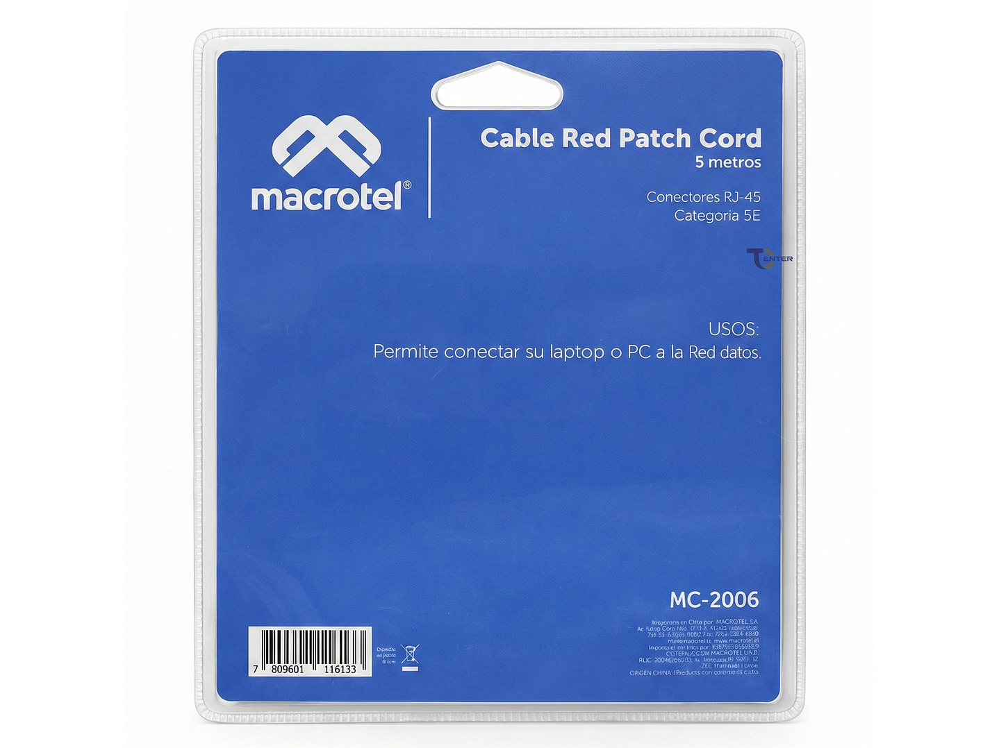 Cable de Red Macrotel 5 mt Patch Cord UTP Cat 5E MC-2006 2
