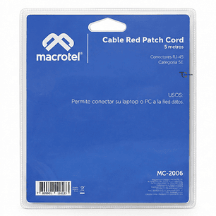 Cable de Red Macrotel 5 mt Patch Cord UTP Cat 5E MC-2006
