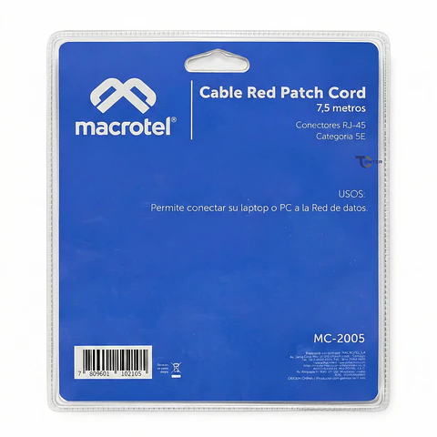 Cable de Red Macrotel 7,5 mts Patch Cord UTP Cat 5E MC-2005