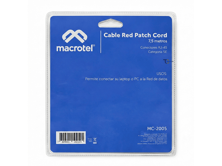 Cable de Red Macrotel 7,5 mts Patch Cord UTP Cat 5E MC-2005 2