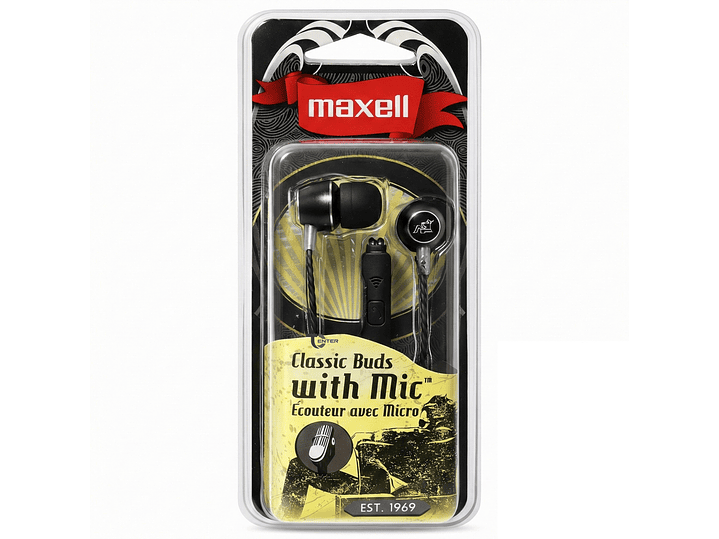 Audífonos Maxell Classic Buds con Mic CEB-B 3.5mm Metálicos 2