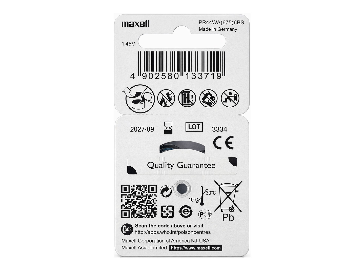 Pack 6 Pilas Para Audífonos Maxell 675 Auditivas 2