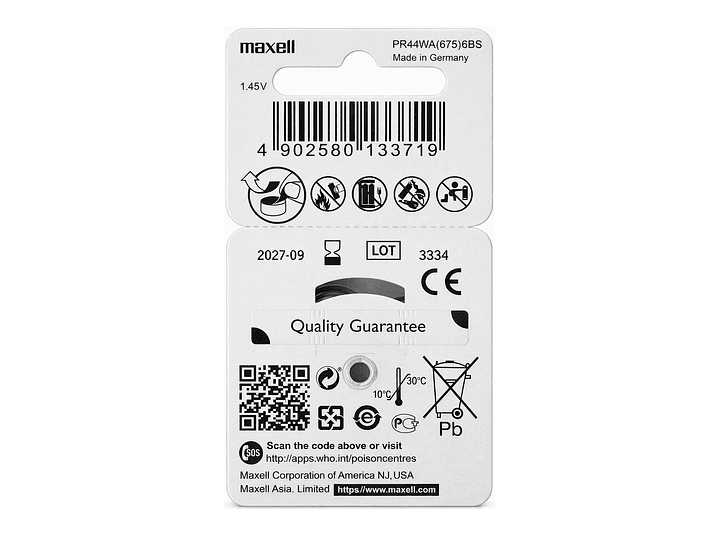 Pack 6 Pilas Para Audífonos Maxell 675 Auditivas 2