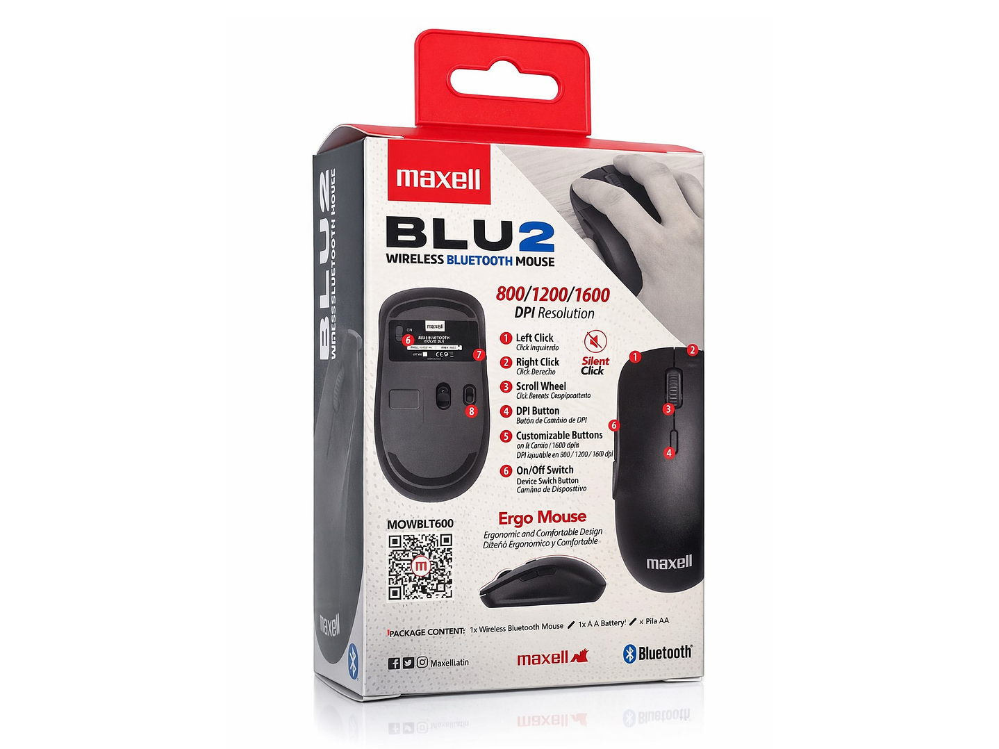 Mouse Bluetooth Inalámbrico Maxell BLU2 1600 DPI Negro 5