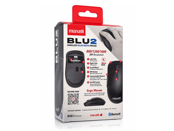 Mouse Bluetooth Inalámbrico Maxell BLU2 1600 DPI Negro 5