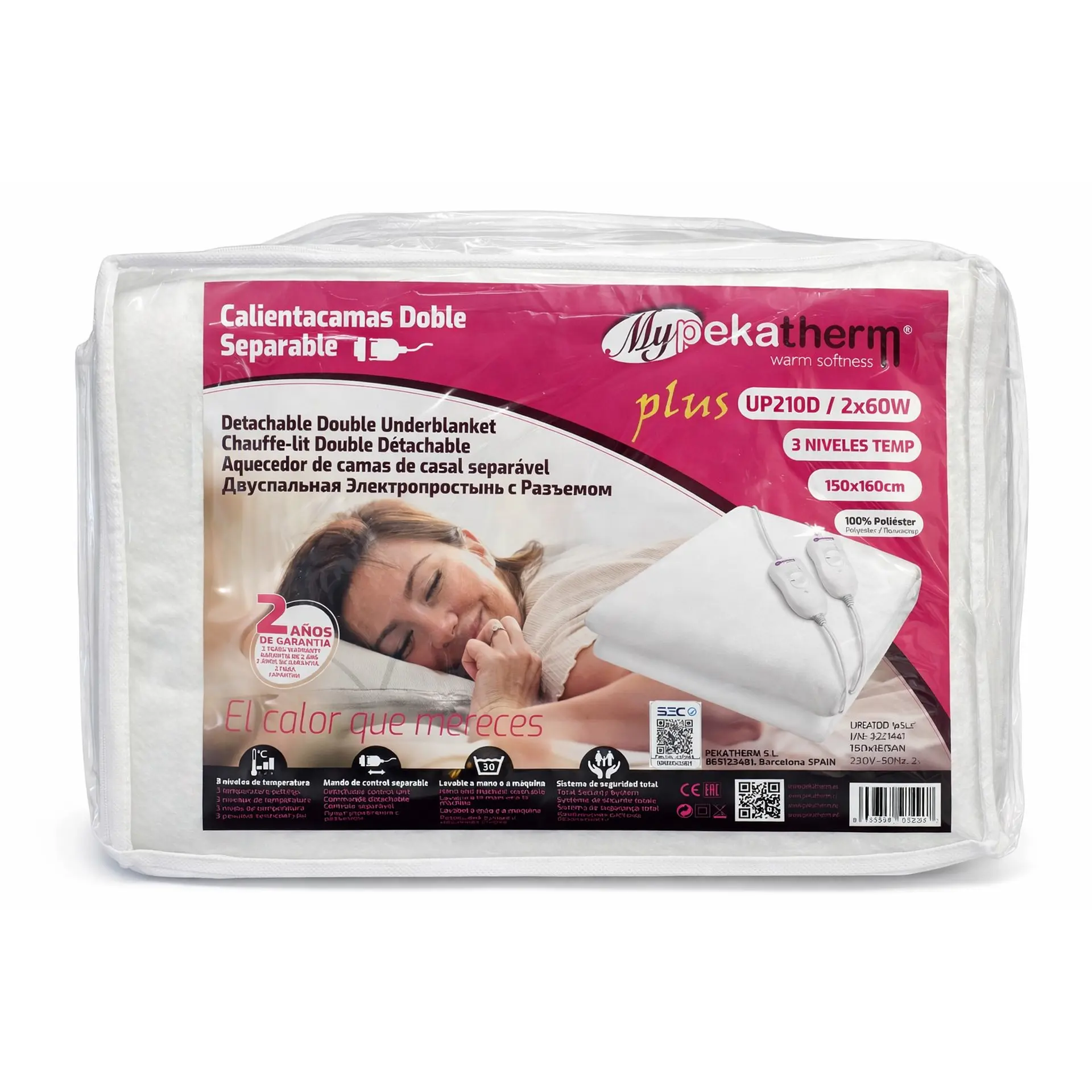 Calienta Camas Doble 160x150cm 3 Niv 2x60W UP210D Pekatherm 4