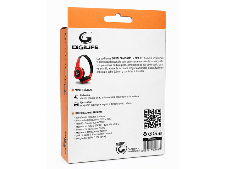 Audífono Cableados Digilife DGL-450023 Sin Mic 3.5mm Rojo 5