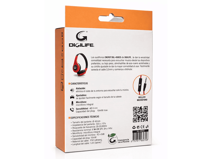Audífono Cableados Digilife DGL-450025 3.5mm Rojo 5
