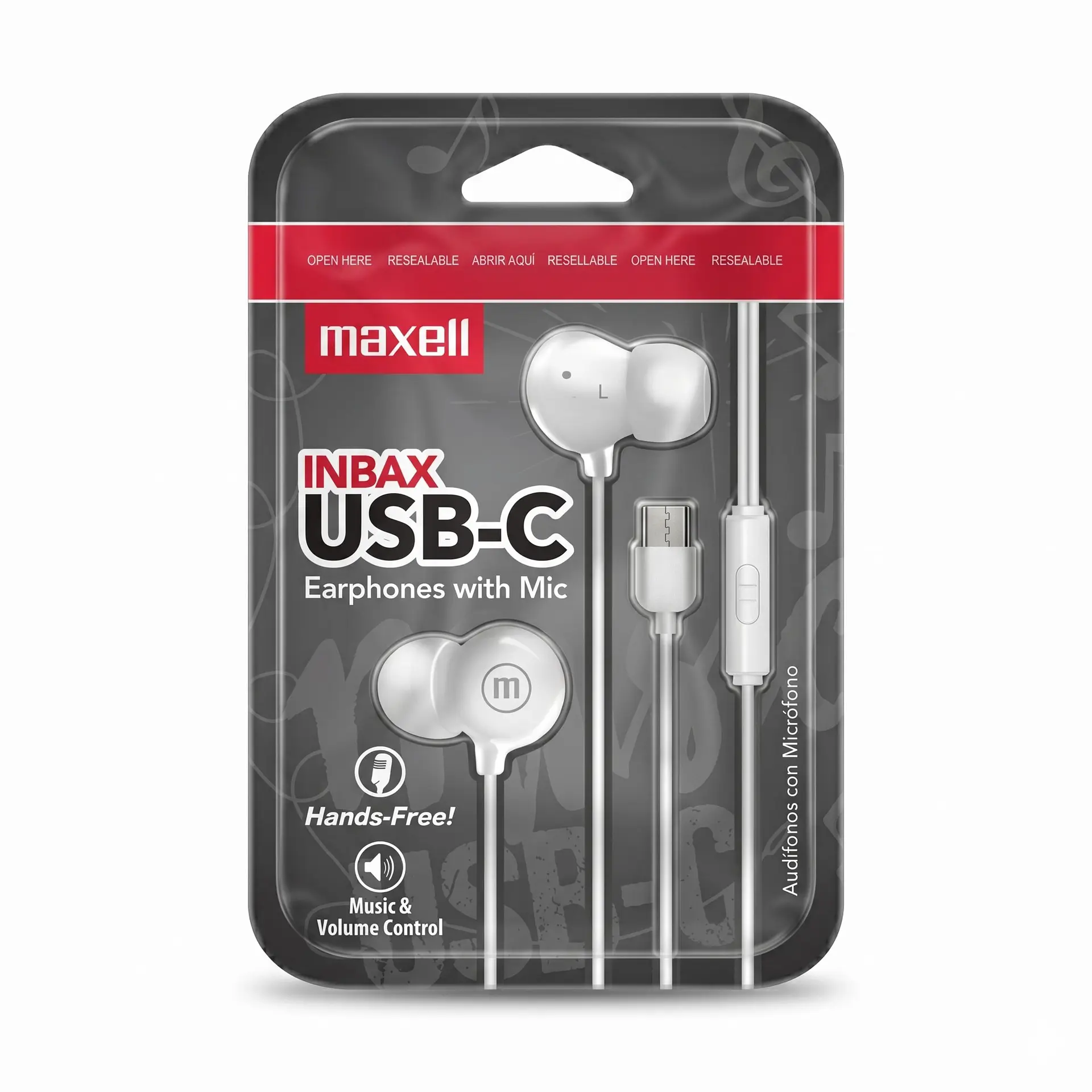 Audífonos Maxell INBAX USB-C Con Mic In Ear Tipo C Blanco 3