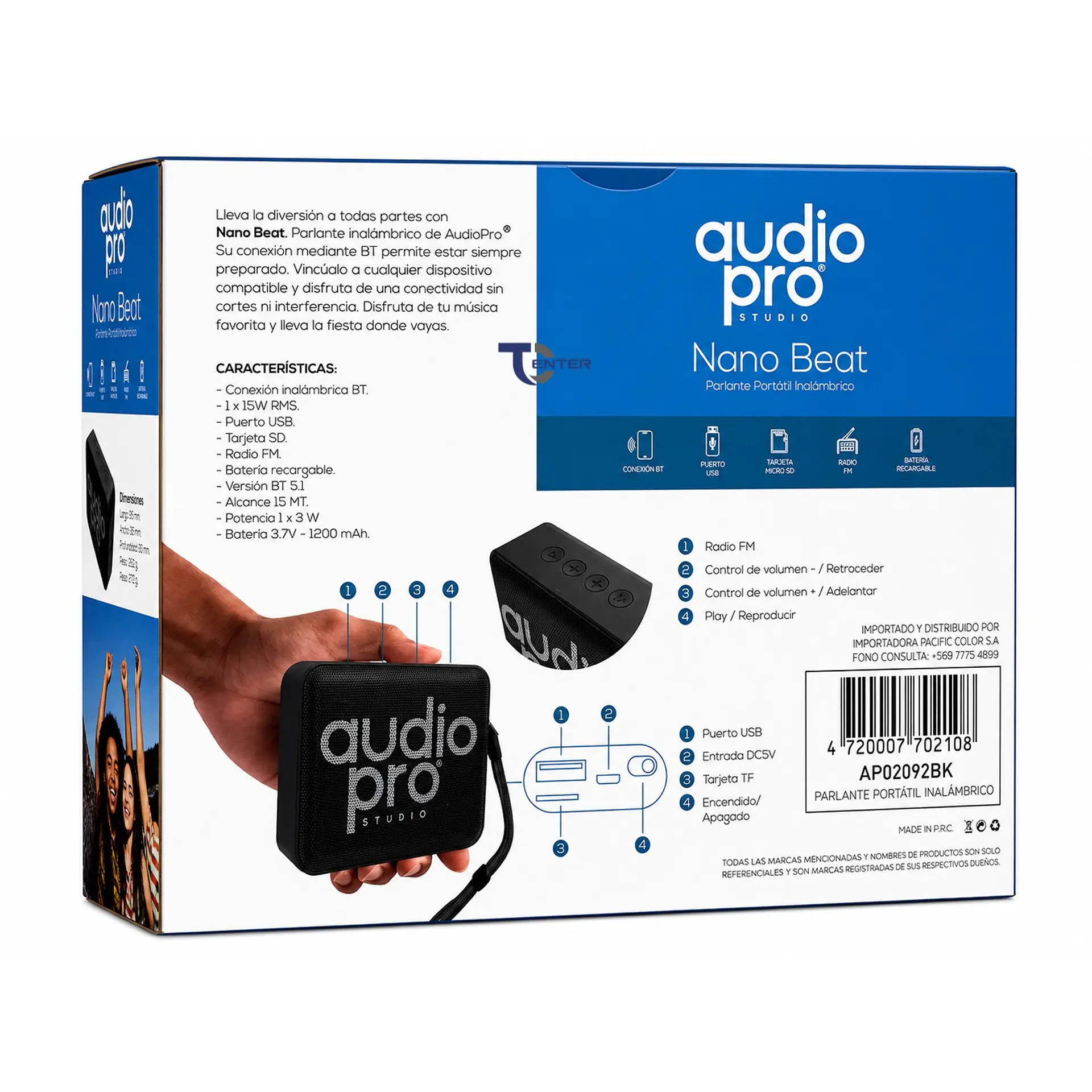 Parlante BT Audiopro 10w Inalámbrico AP02082BK Negro 5