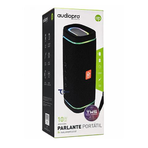 Parlante BT Audiopro 10w Inalámbrico TWS Led AP02102BK Negro