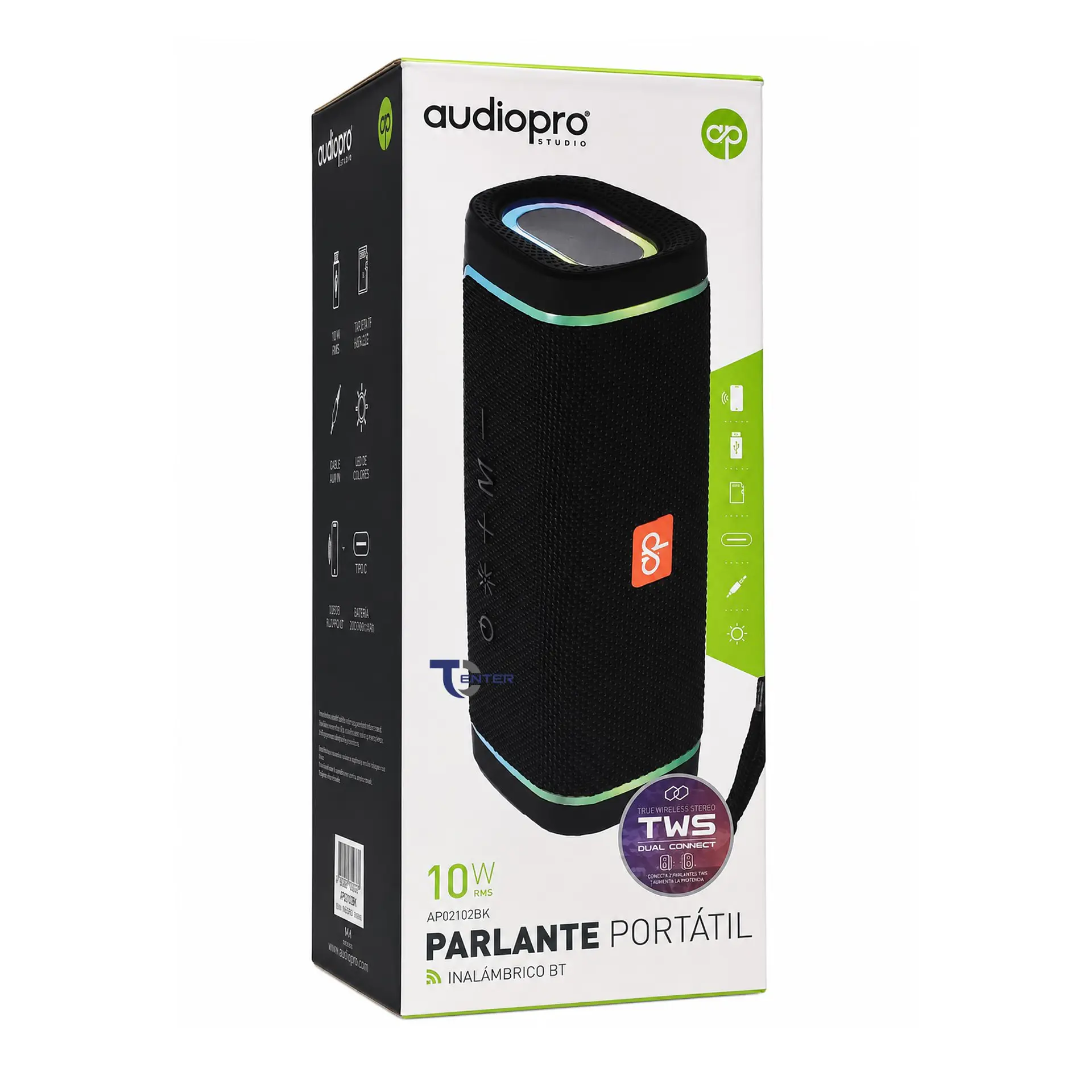 Parlante BT Audiopro 10w Inalámbrico TWS Led AP02102BK Negro 2