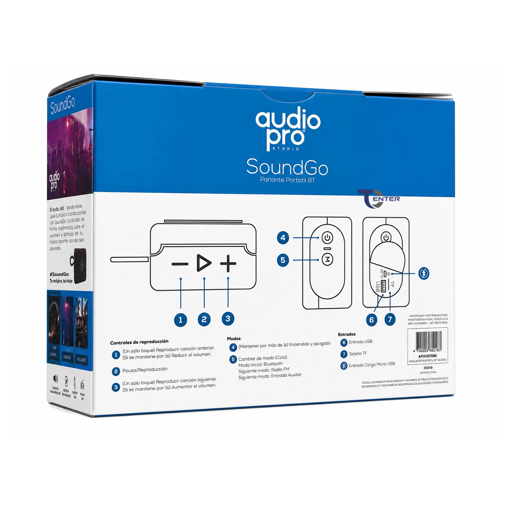 Parlante BT Audiopro 10w Inalámbrico AP02093BK Negro 6