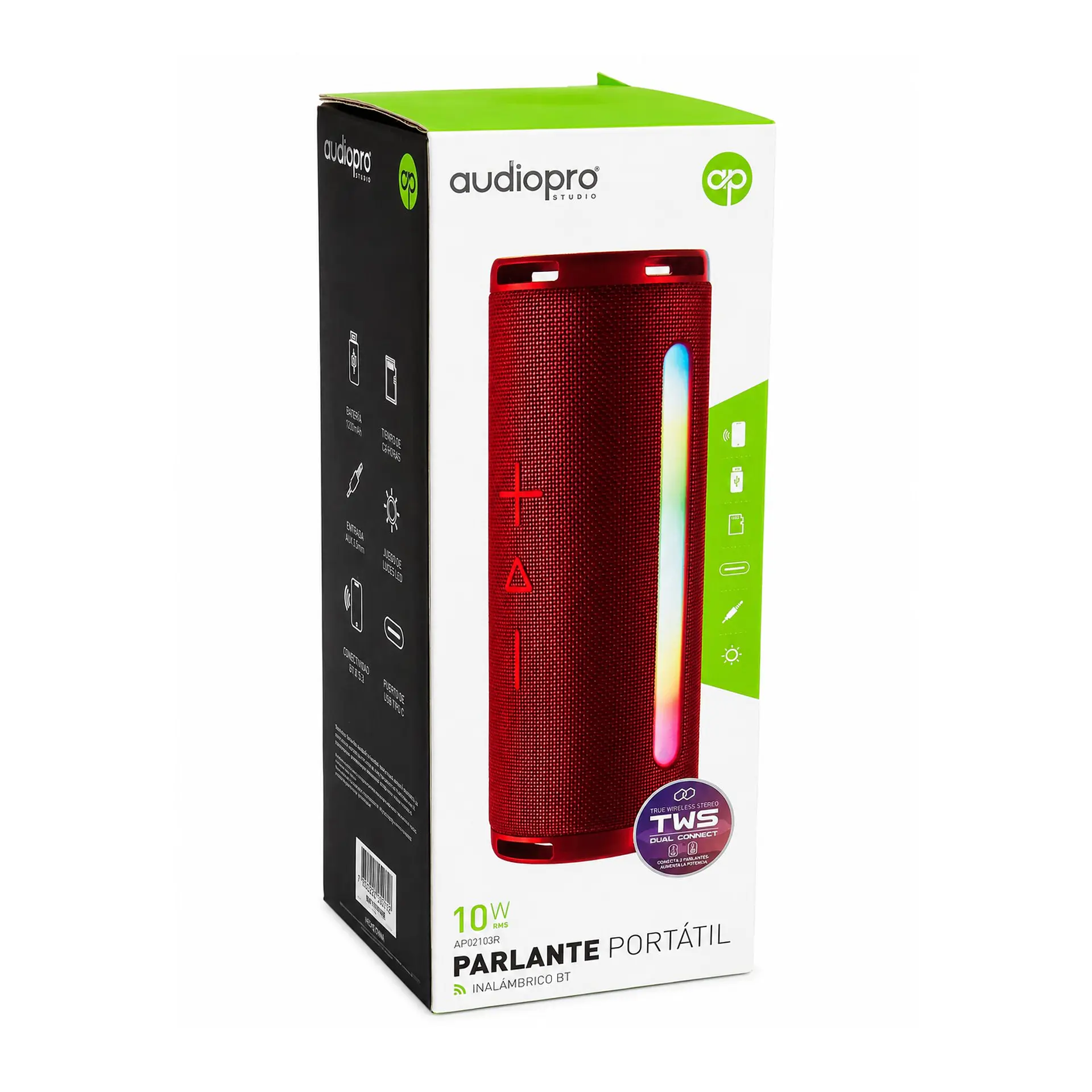 Parlante BT Audiopro 10w Inalámbrico TWS AP02103R Rojo 2