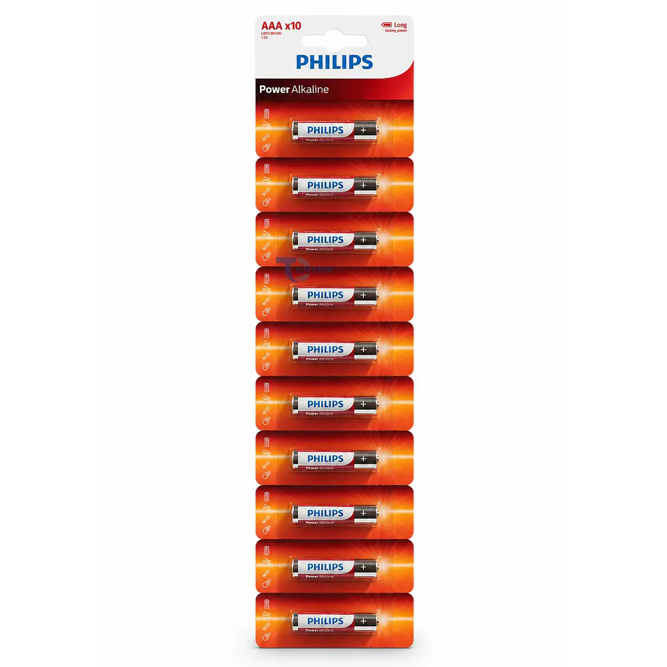Pack 10 Pilas Alcalinas AAA Philips Power Alcaline LR03 1.5v 1