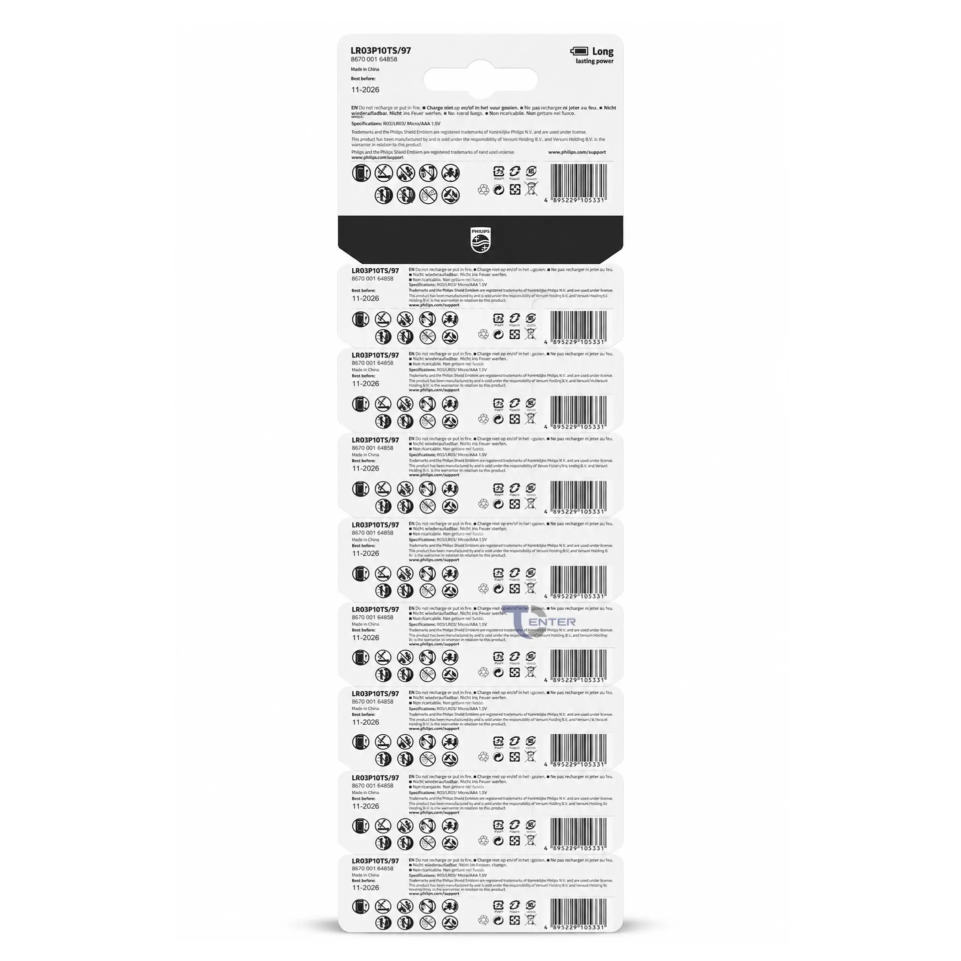 Pack 10 Pilas Alcalinas AAA Philips Power Alcaline LR03 1.5v 2
